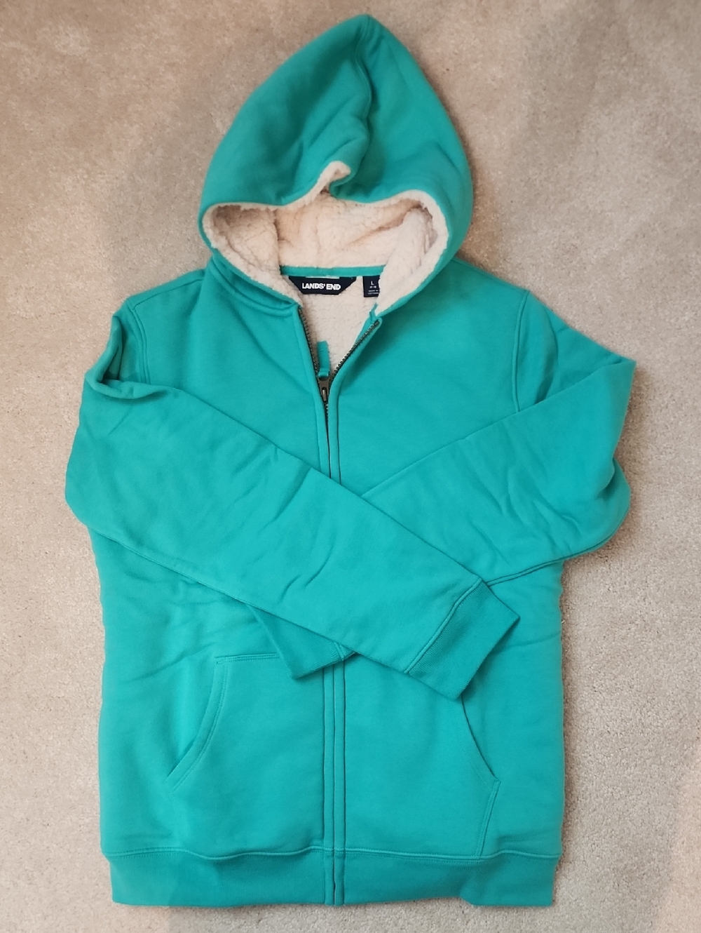 Lands' End Kids Teal Sherpa-Lined Zip Hoodie